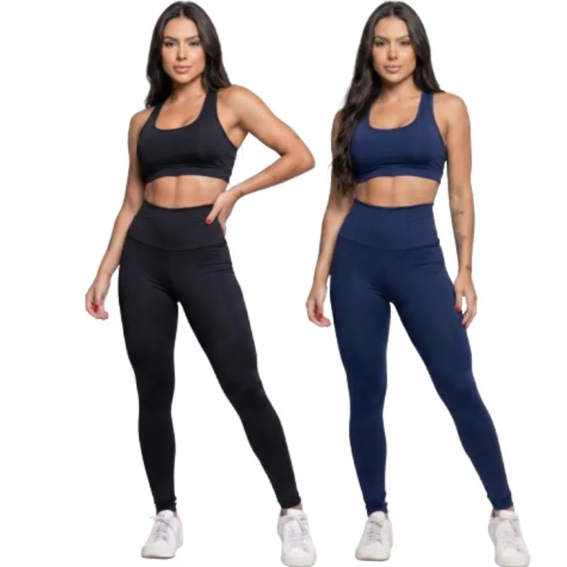 KIT 2 Calça Legging Cós Alto Lisa Bella Fiore Roupa Academia Treino Fitness Feminina Musculação