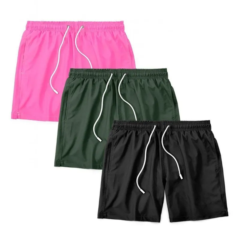 Kit 3 Shorts Bermuda Masculino Tactel Liso Praia Academia