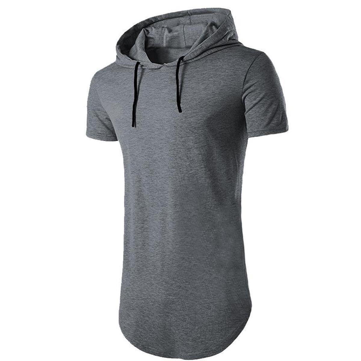 Camiseta Longline Manga Curta com Capuz Plus Size C14plus-CINZAGRAFITE-G4
