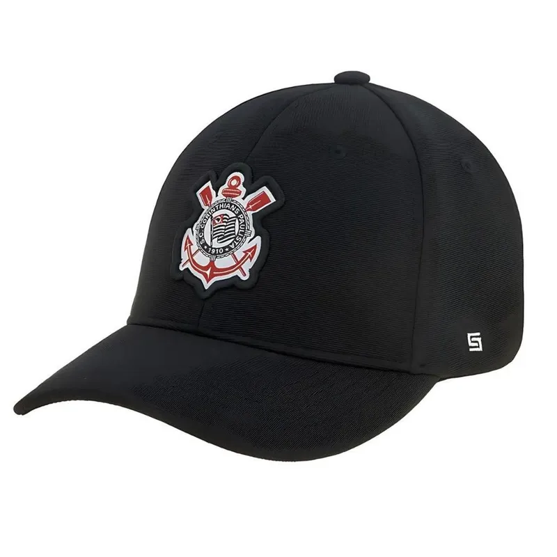 Boné Corinthians Escudo Bordado Licenciado Aba Curva Preto