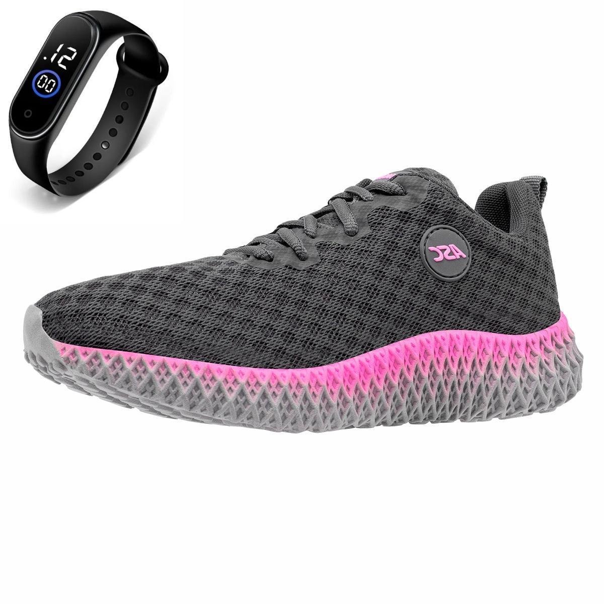 Tenis Academia Feminino Treino Caminhada de Amarrar Esporte Ortopêdico + Relógio