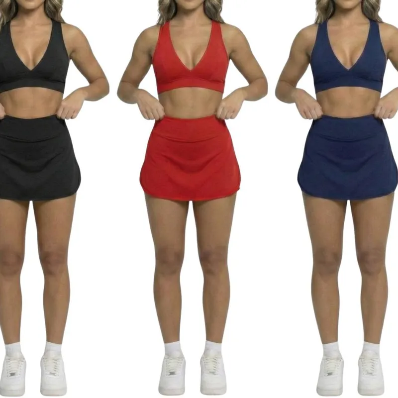 KIT 3 Short Saia Curto Tapa Bumbum Serra e Mar Roupa Academia Treino Fitness Feminina Musculação