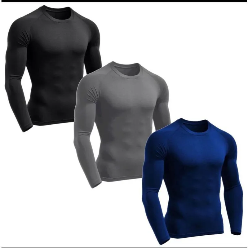 Kit 3 camisas térmica masculina segunda pele proteção UV