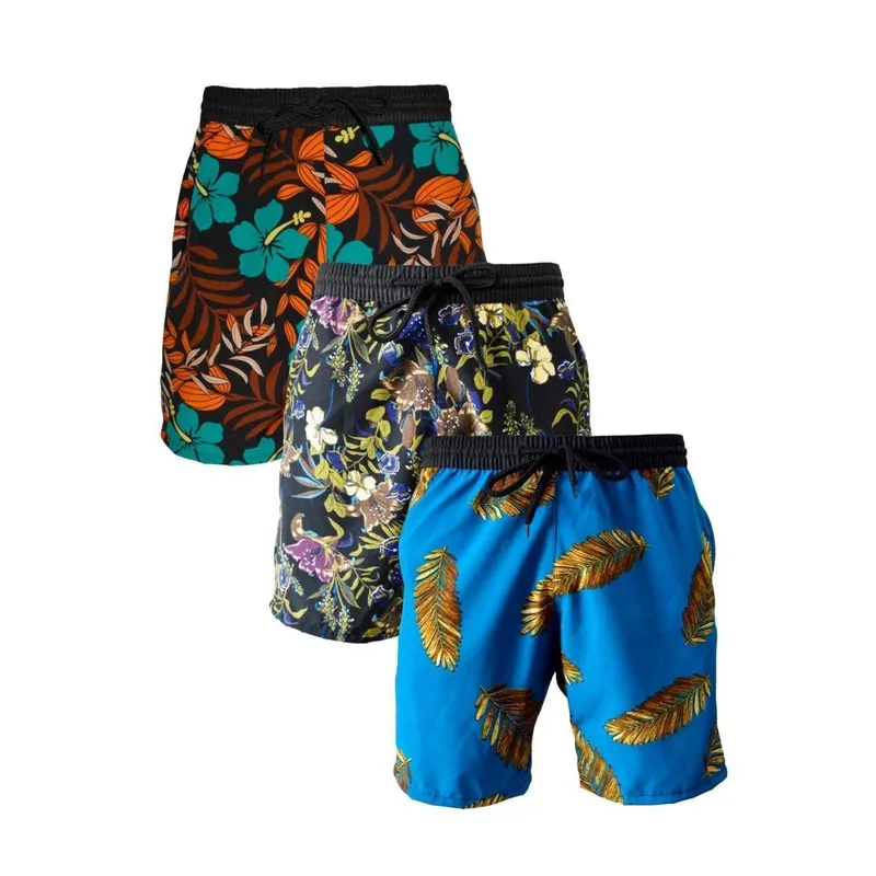 KIT 3 Bermudas Praia Masculina Short Tactel com elastano - Estampado - P