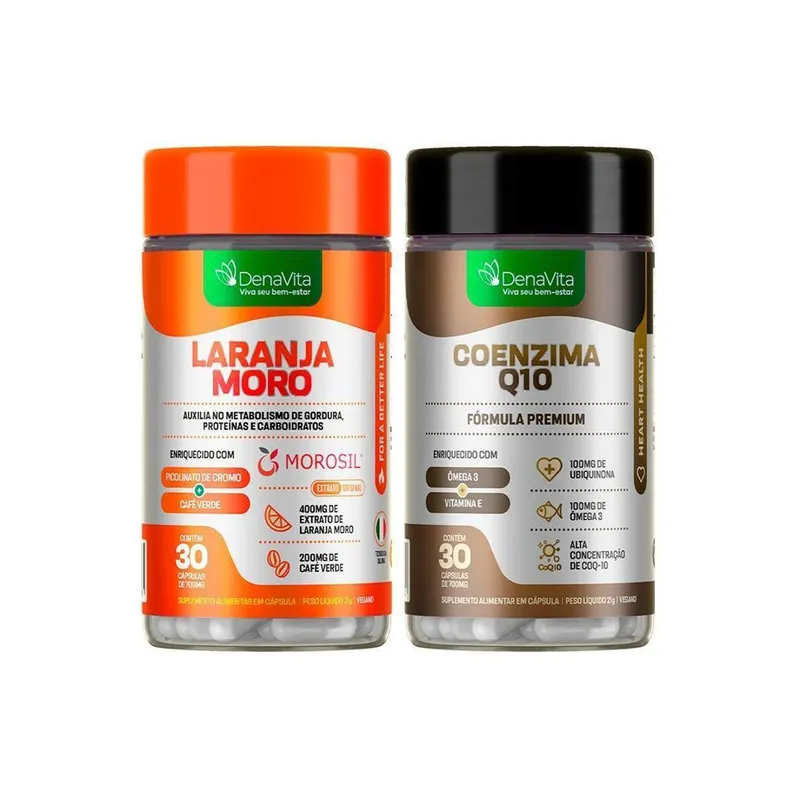 Kit 1x Laranja Moro, Café Verde e Picolinato , 1x CoQ10, Ômega 3, Vitamina E e TCM, Denavita