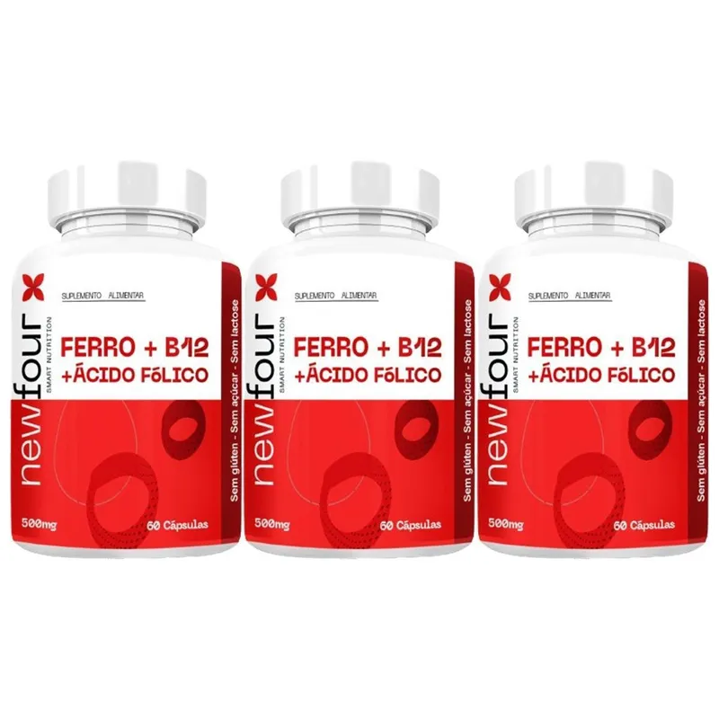 3x Ferro B12 Acido folico 500mg 60 caps NewFour