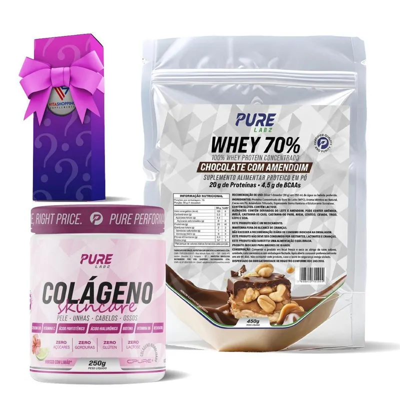 Kit Colágeno Hibisco C/Limão + Whey Concentrado 70% Creme de Baunilha