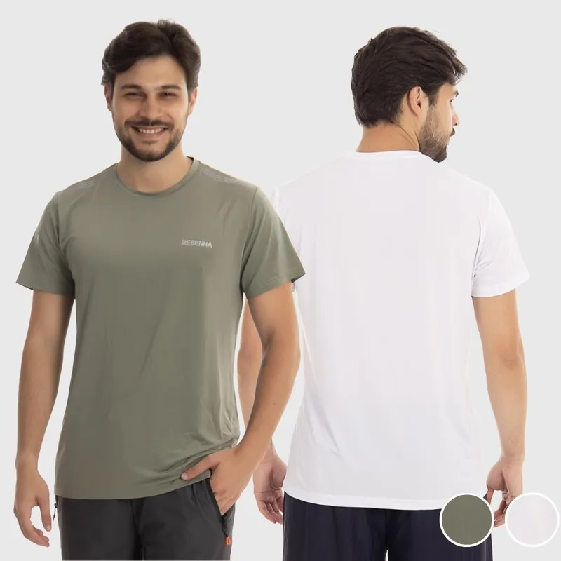Kit 2 Camisetas Masculinas Poliamida Leve Respirável Detalhe no Ombro Resenha Sport