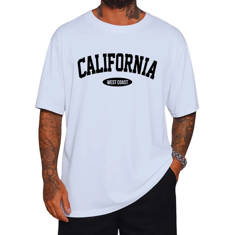 Camiseta Oversized Gola Alta Streetwear California Algodão Estilo Urbano Academia Treino