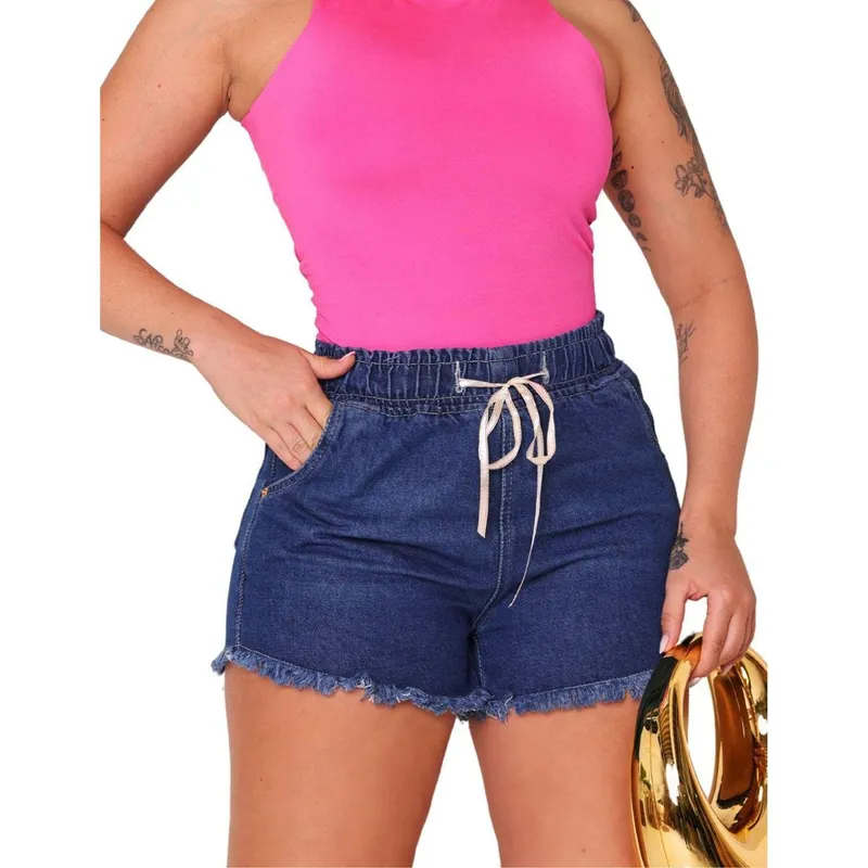 Shorts Jeans Feminino com Elástico no Cós