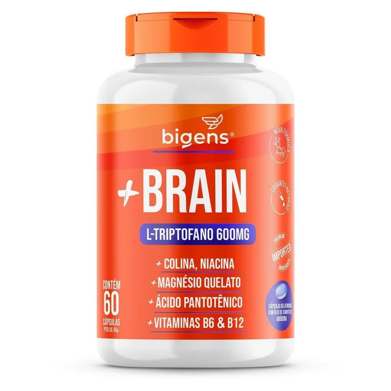 Suplemento + Brain Triptofano 600mg 60 Caps Colina Relax Foco - Bigens