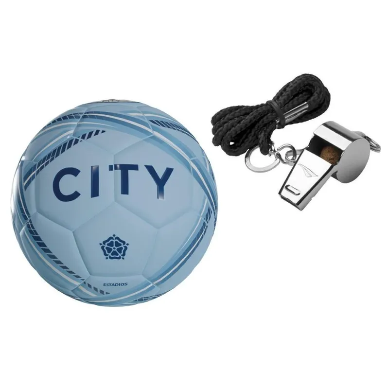 Kit - Bola de Futebol Manchester City Estadios 24 - N5 Licenciada + Apito de Metal CZ T-G Penalty