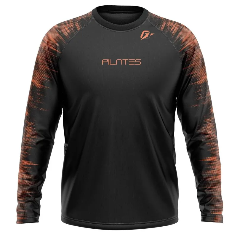 Camiseta Manga Longa Unissex Pilates Tecnodots Preto Laranja