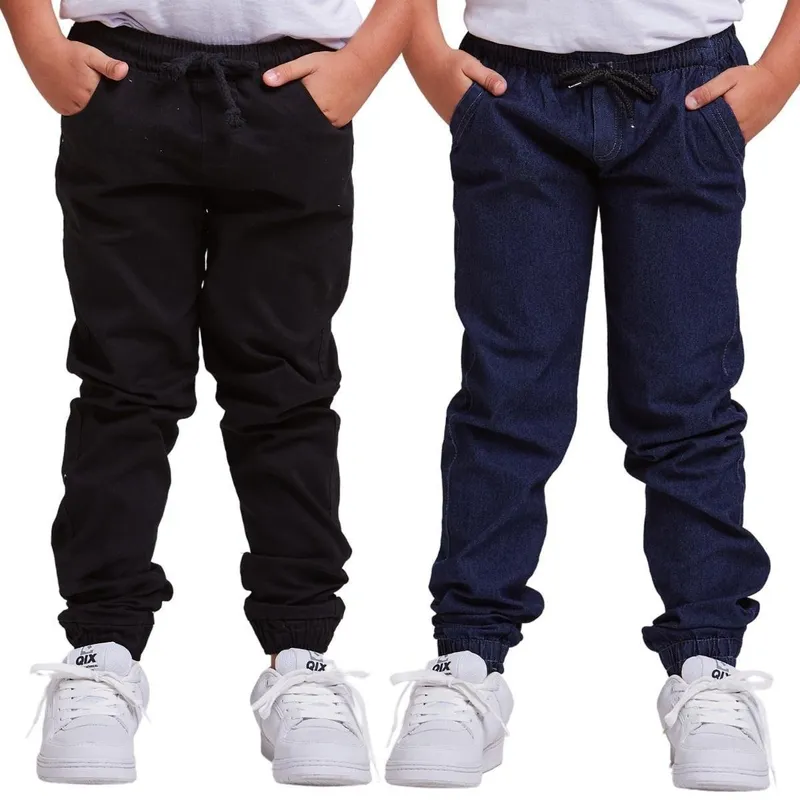 KIT 2 Calça Jogger Infantil Jeans/Sarja Menino