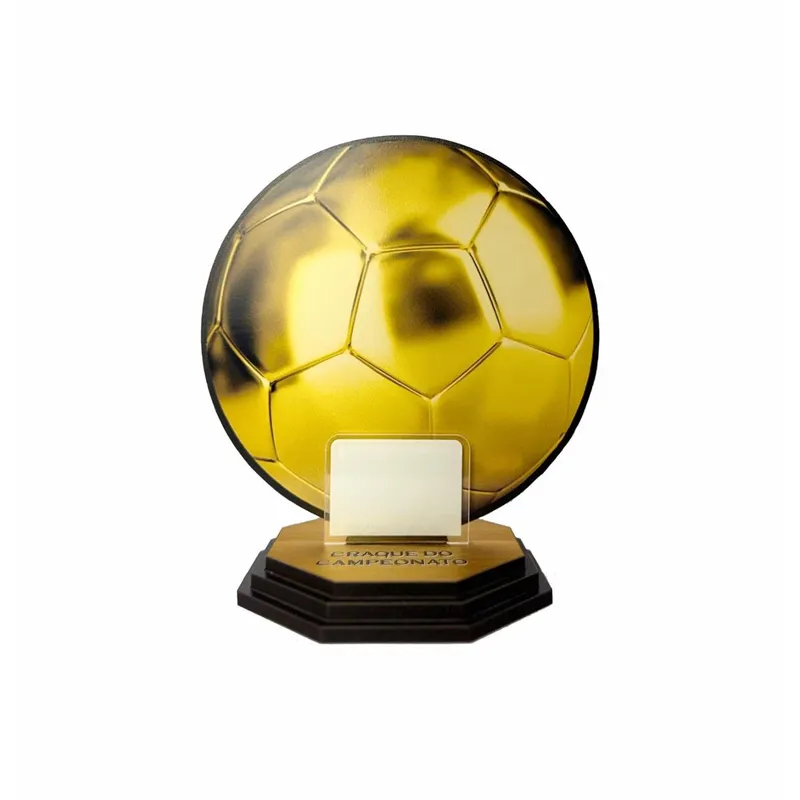 Troféu Futebol Bola de Ouro Melhor Jogador MDF/Acrílico 20cm