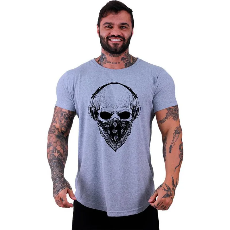 Camiseta Longline Manga Curta MXD Conceito Caveira Com Bandana