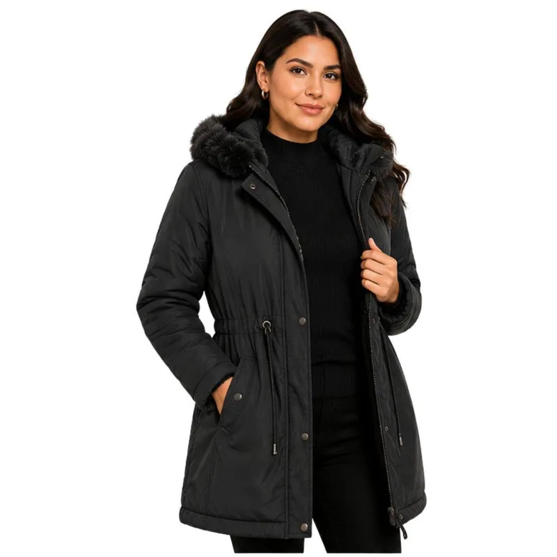 Jaqueta Parka Feminina Dupla Face Peluciada Com Capuz Inverno Premium