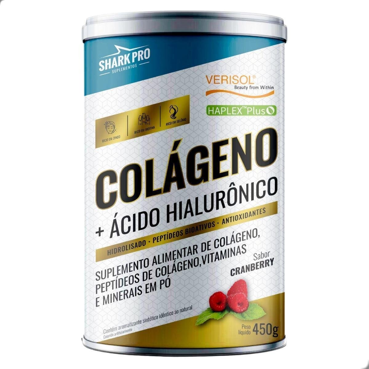 Colageno Hidrolisado e Acido Hialuronico 450g Shark Pro
