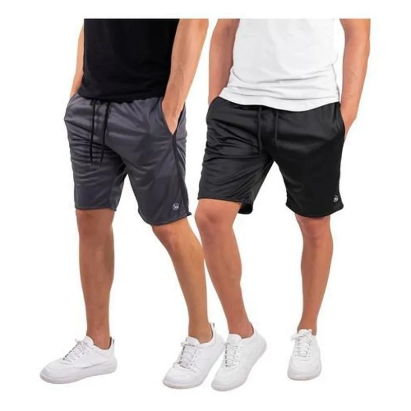 Kit 2 Bermuda Short Masculino Helanca Treino Academia Bolsos Laterais - Azul+Cinza - GG