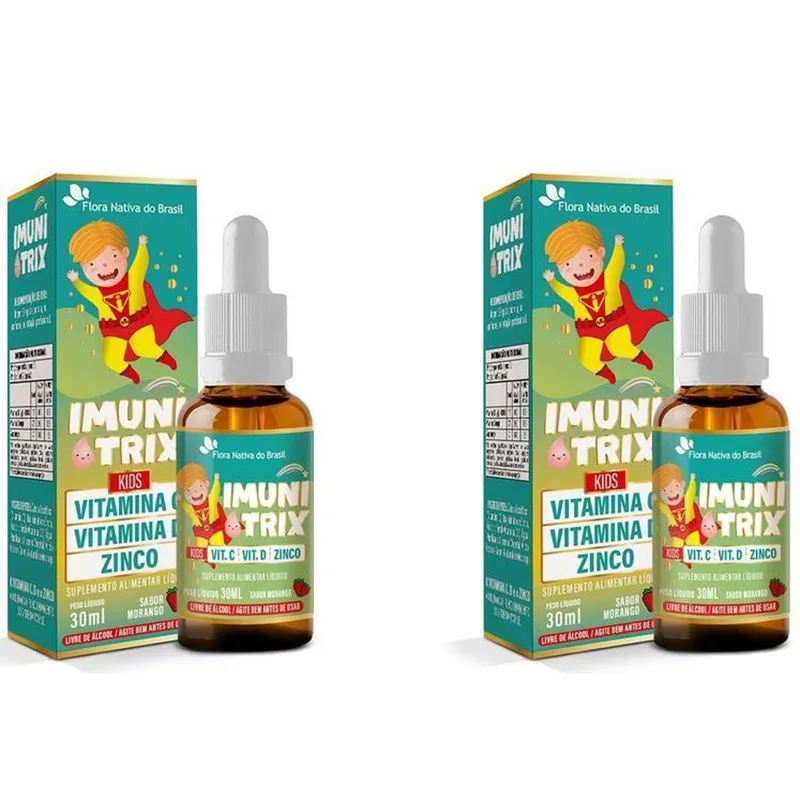 2x ImuniTrix Kids - Vitamina C + Zinco + Vitamina D3 30ml - Flora nativa do brasil