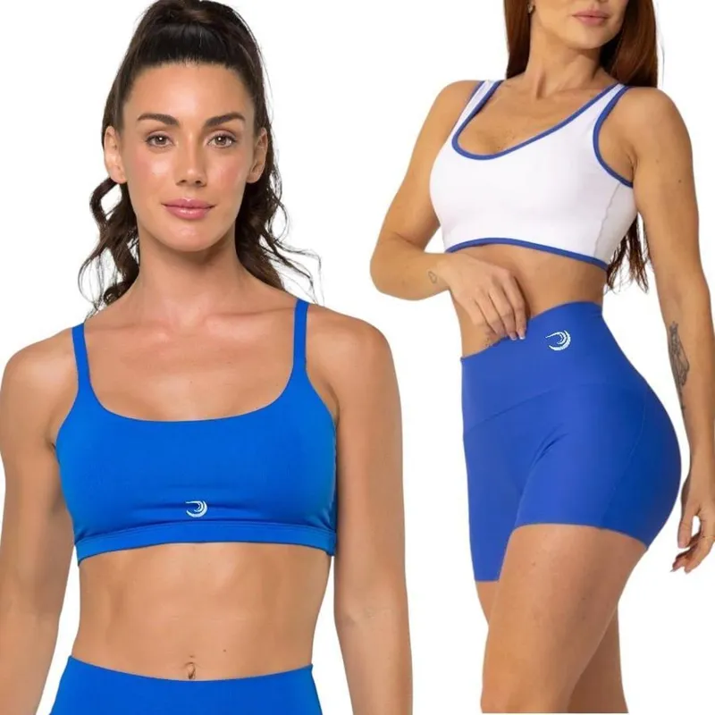 Conjunto Feminino Top Costas Nua + Shorts Curto Poliamida Summer Pro AZUL BIC