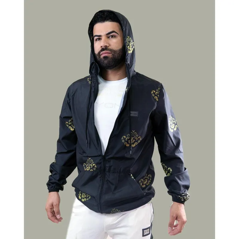 Corta Vento Preta Estampada Yon