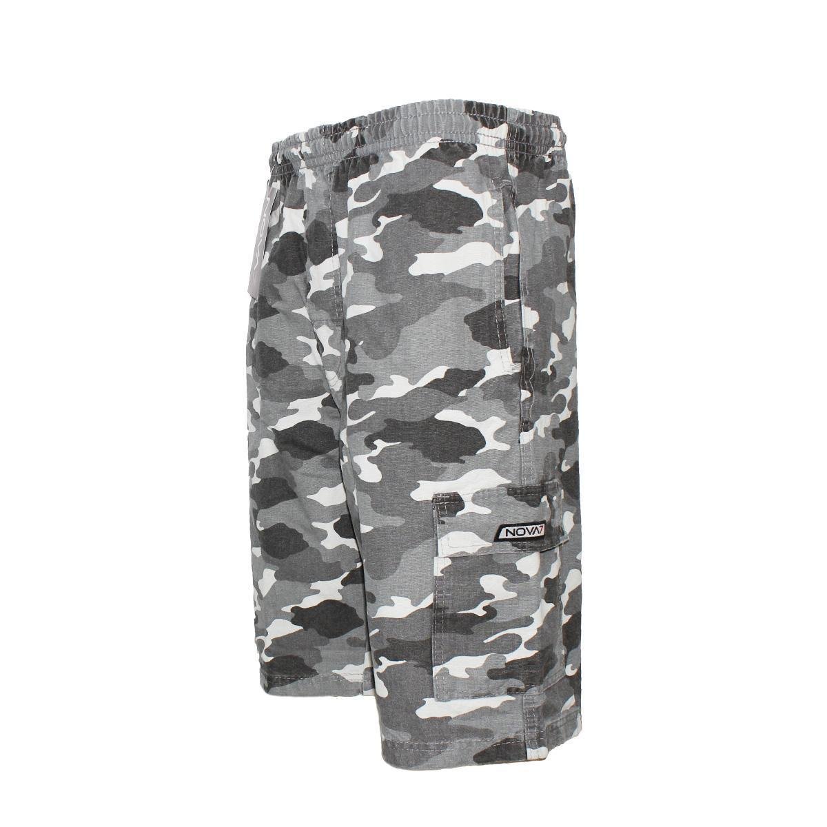 Kit 2 Bermudas Calção Sarja Brim Camuflada Masculino Militar Cargo 5 Bolsos Elástico Cordão