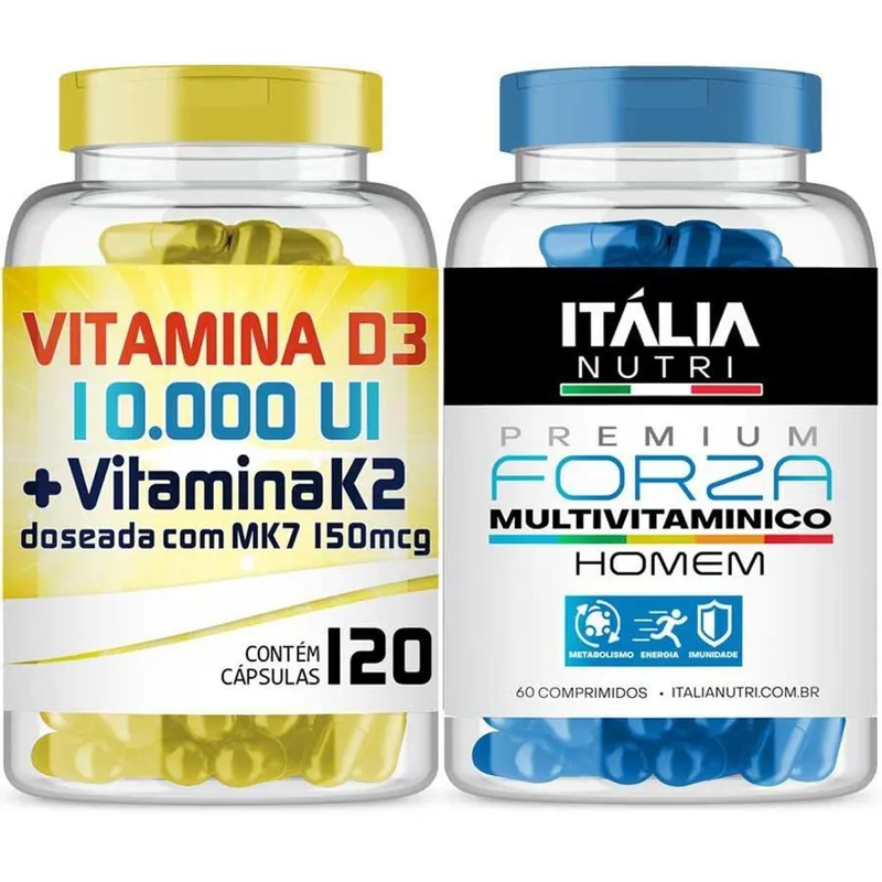 Vitamina D3 10000UI + K2 150mcg 120 + Forza Multivitamínico
