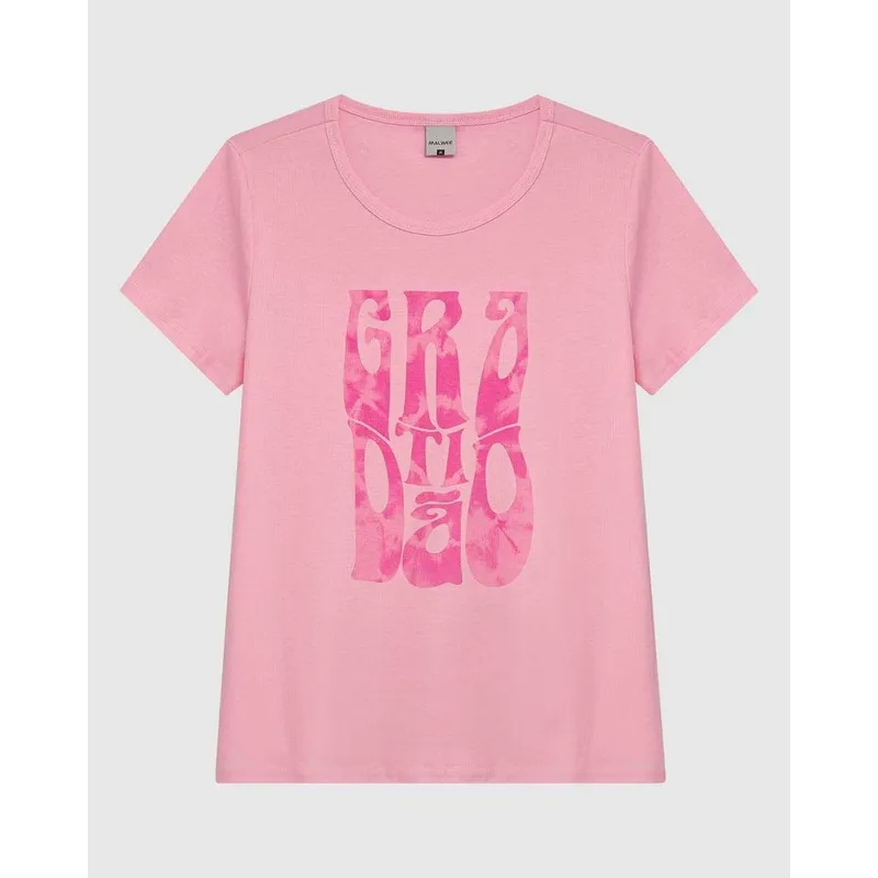Camiseta Feminina Manga Curta Estampa Frontal Em Malha Algodão