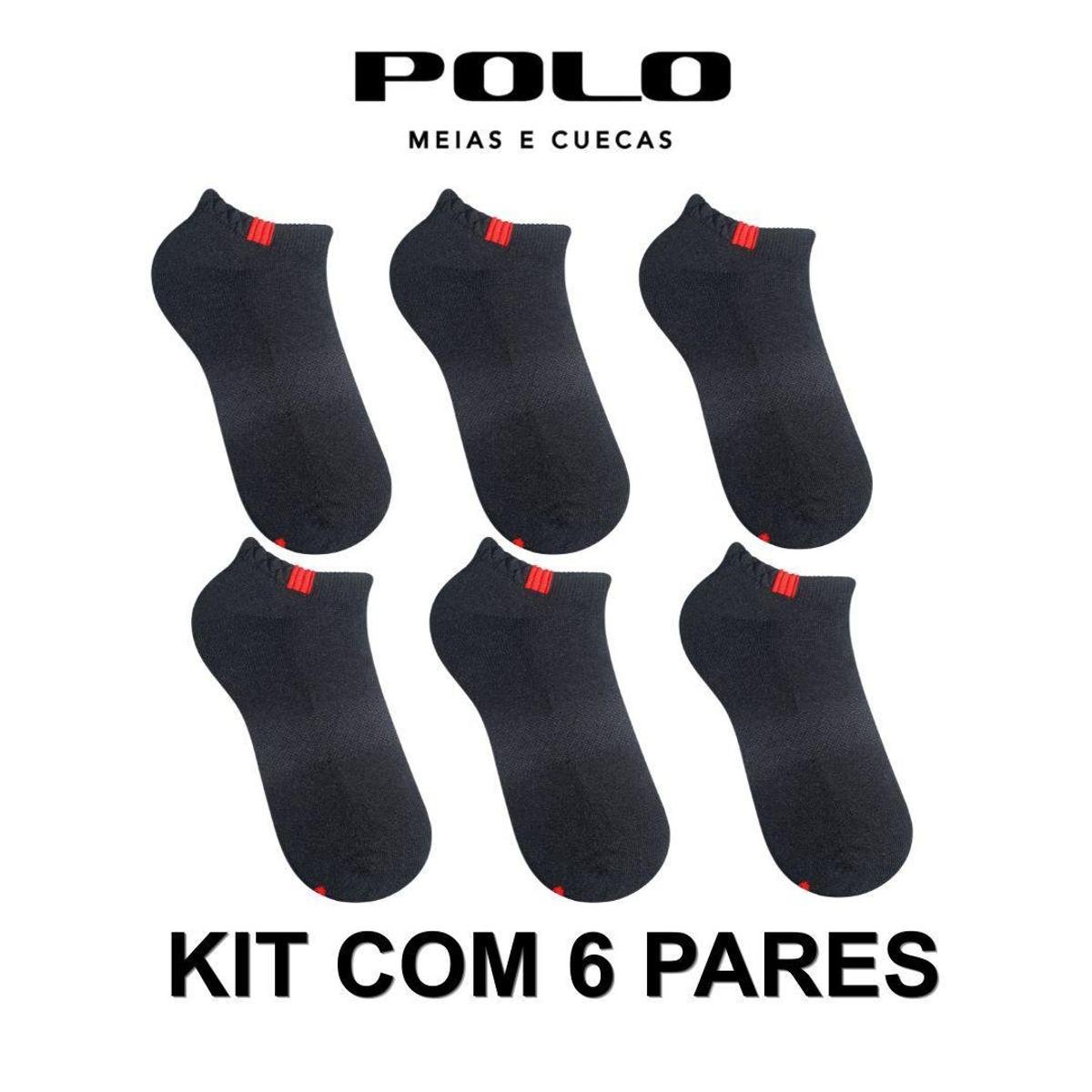 Kit 6 Pares de Meias Masculina Invisível Confort Preto