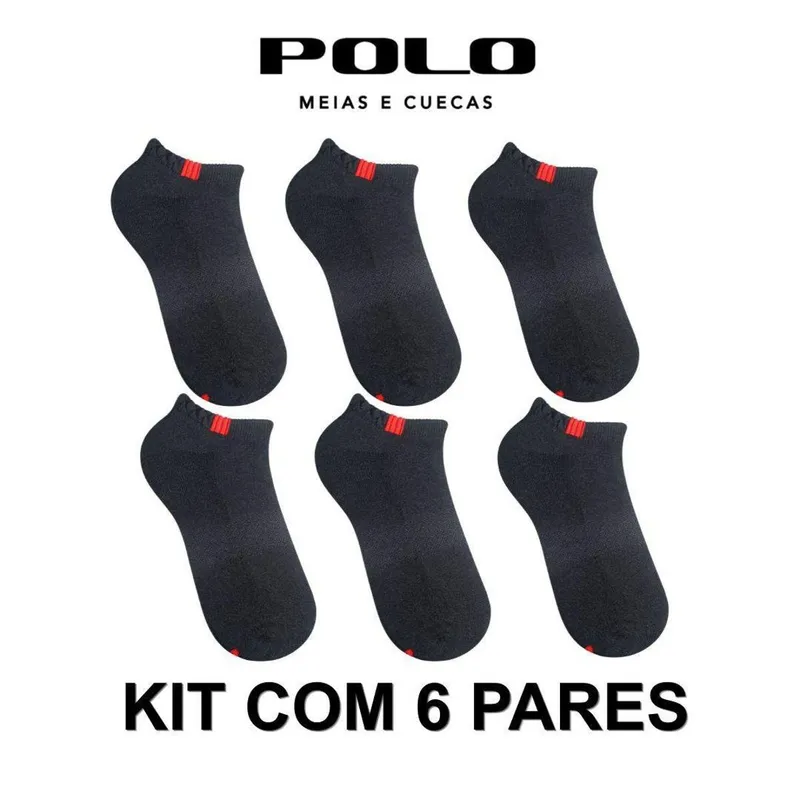 Kit 6 Pares de Meias Masculina Invisível Confort Preto