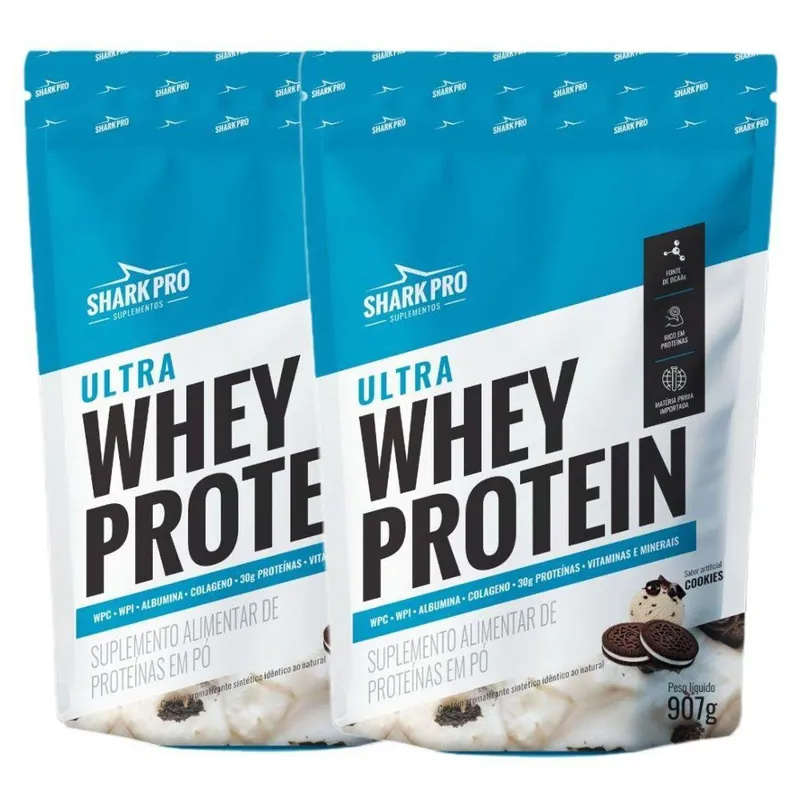 Kit 2x Whey Isolado Concentrado Cookies 907g - Shark Pro
