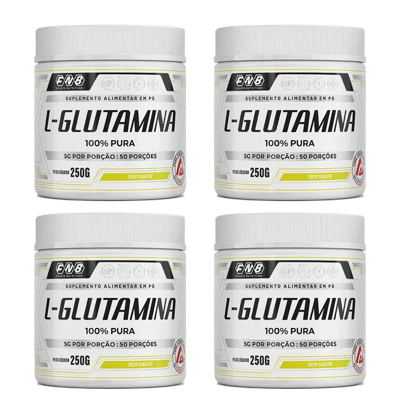 Kit 4 L-Glutamina 100% Pura em pó Sem Sabor 4x250g FNB Sports Nutrition