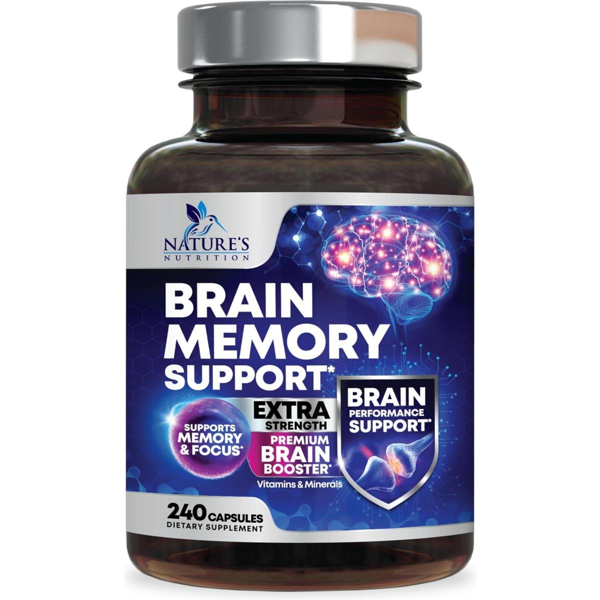 Suplementos cerebrais Nature's Nutrition Memory Focus 240 cápsulas