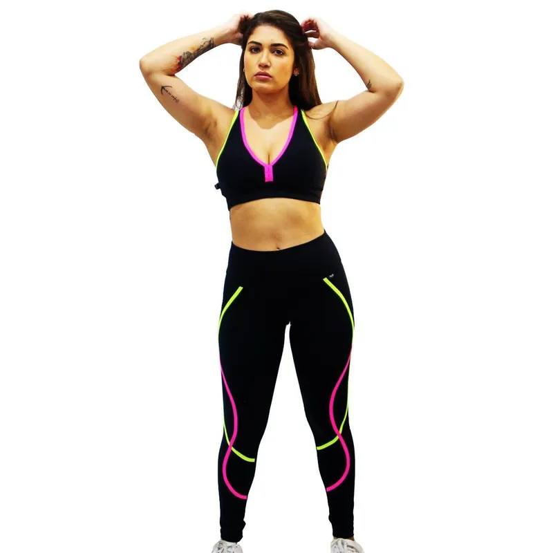 Calça fuso DA Collection com Dois Friso Coloridos em Suplex de Poliamida