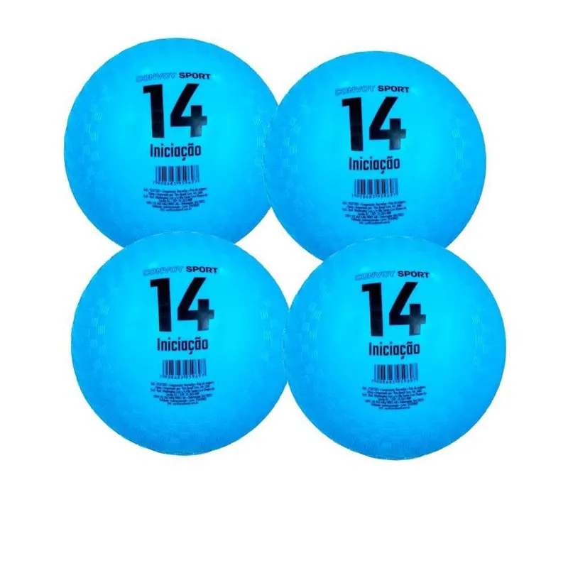 Kit 4 Bola Iniciação Borracha N14 Escolar Esportiva Azul