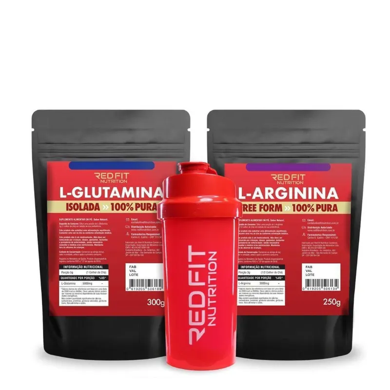 Kit Red Fit Nutrition 100% Puro Importado L-Glutamina 300g L-Arginina 250g