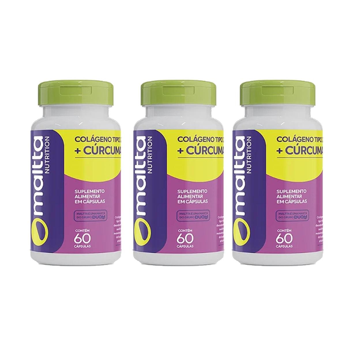 Kit 3 Colágeno Tipo 2 + Cúrcuma 3x60 cápsulas Maltta
