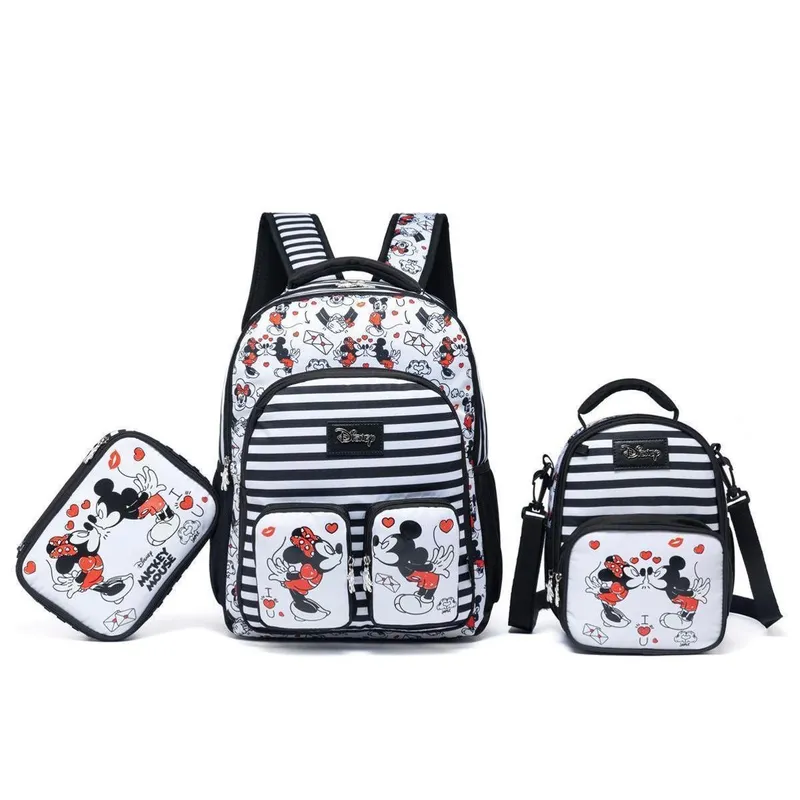 Kit Escolar Mochila de Costas Lancheira Estojo Minnie Mickey Disney