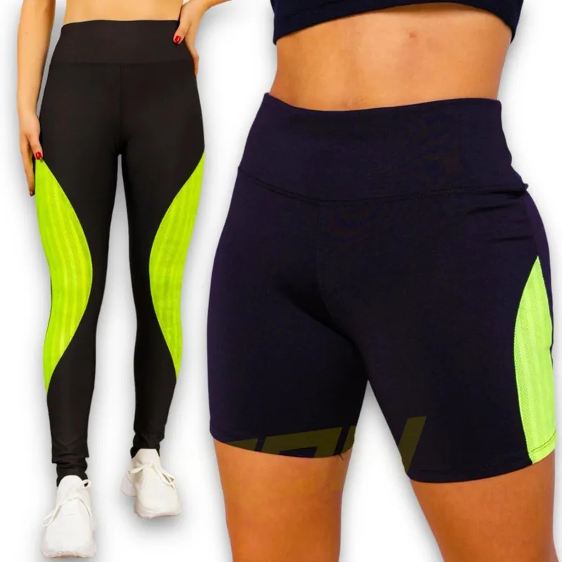 Kit CALÇA LEG + SHORT LEGGING Feminino Academia Corrida Fitness Cinutra Alta 561
