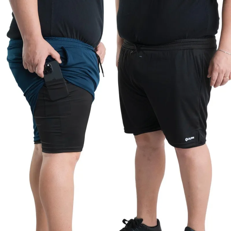 Kit 2 Shorts 2 Em 1 Plus Size Masculino Compressão Fitness Academia Treino Corrida