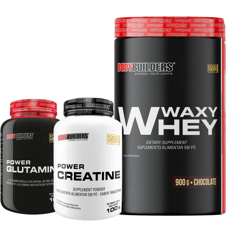 KIT 1x Waxy Whey 900g + 1x Power Creatina 100g + 1x Power Glutamina 100g - BodyBuilders