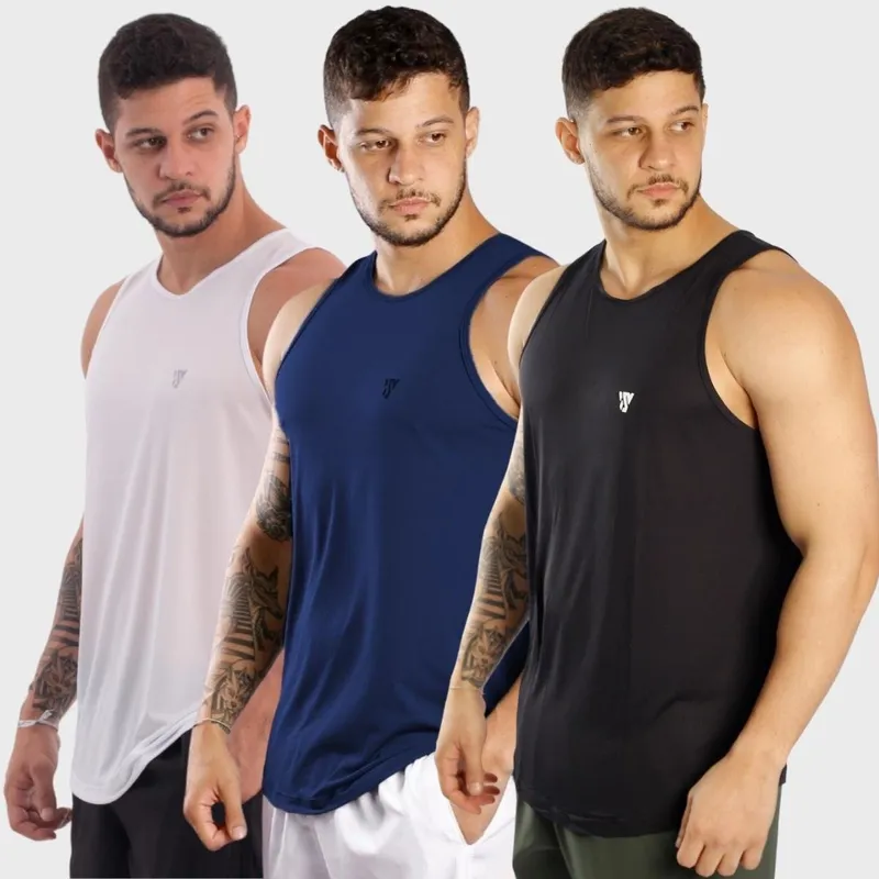 Kit 3 Camisetas Regatas Masculina Lisa Básica Academia Verão