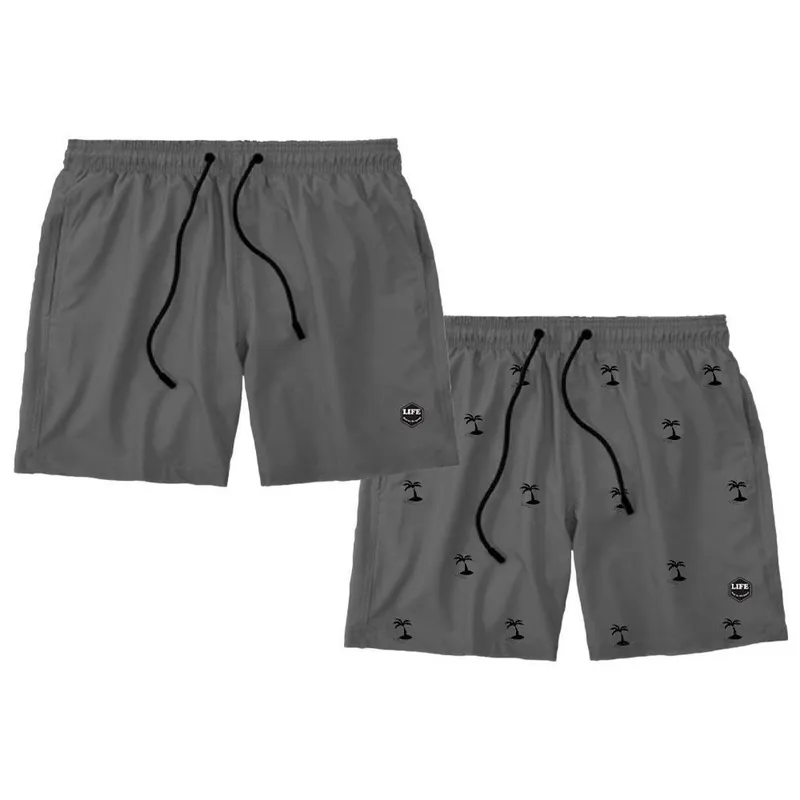 Kit 2 Shorts Bermuda Estampado Masculino Mauricinho Tactel- Cinza
