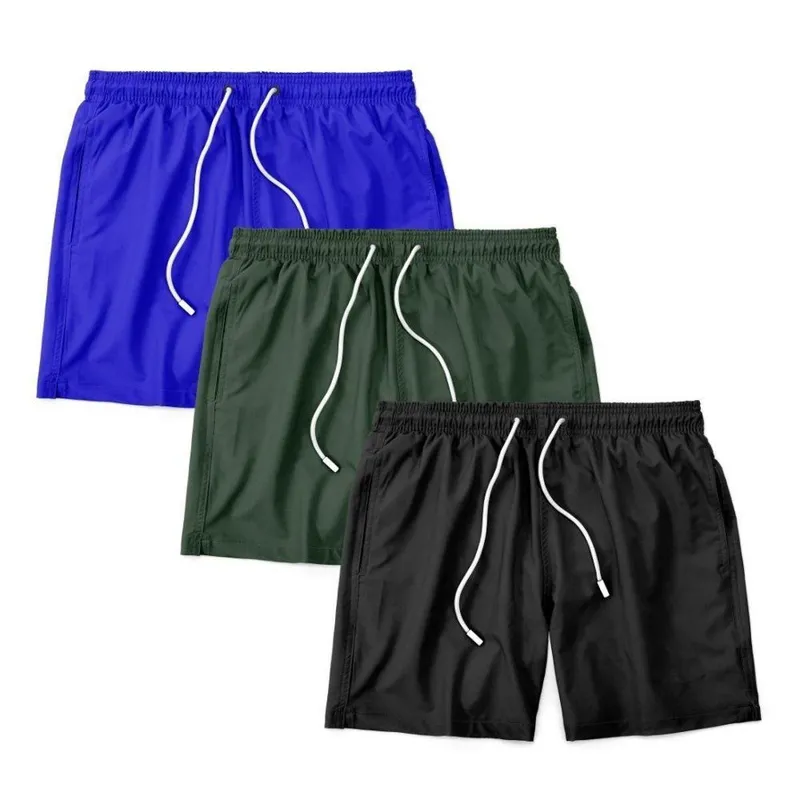 Kit 3 Shorts Bermuda Masculino Tactel Liso Praia Academia