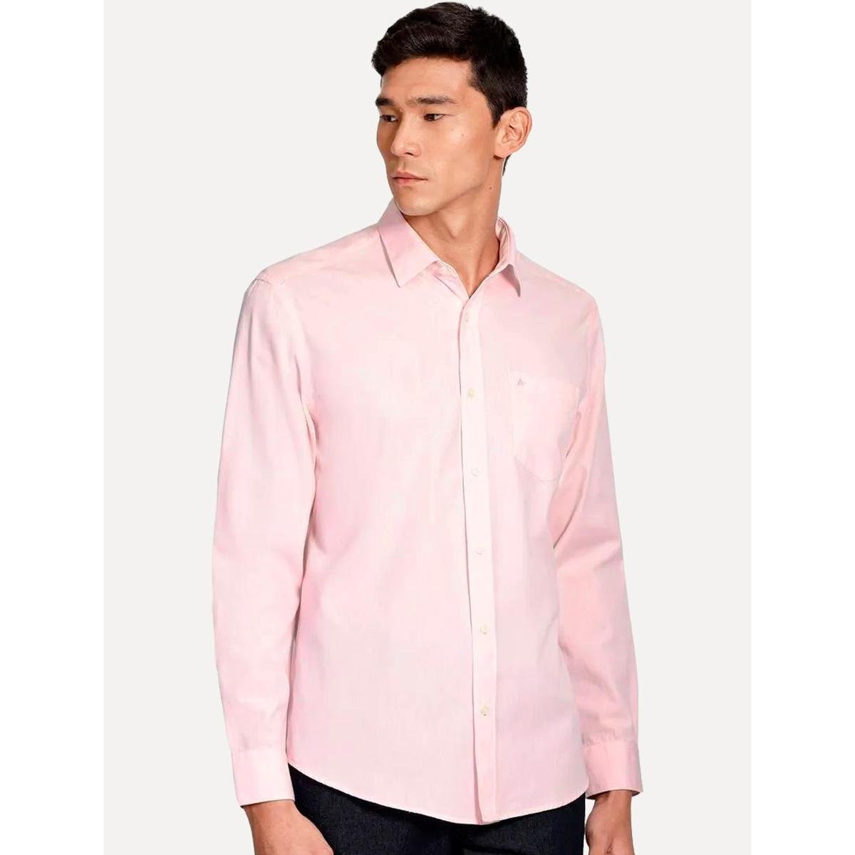 Camisa Aramis Masculina Regular Algodão Lotte Pocket Rosa Claro Mescla