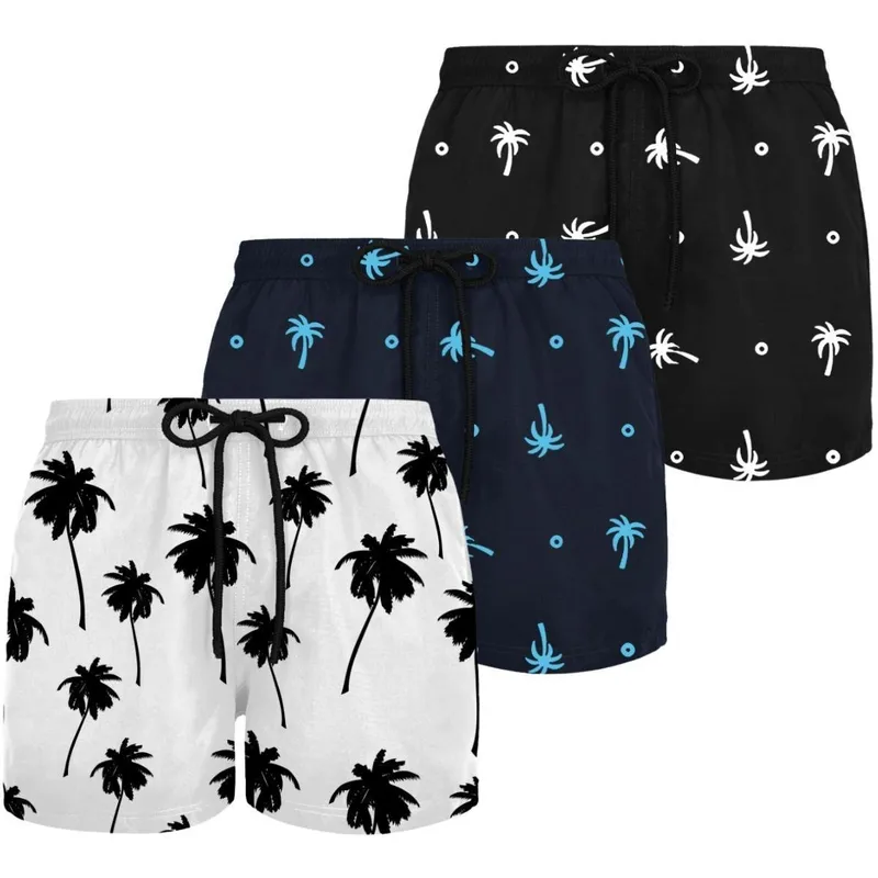 Kit 3 Shorts Masculinos Plus Size Estampados Tecido Leve Confortável