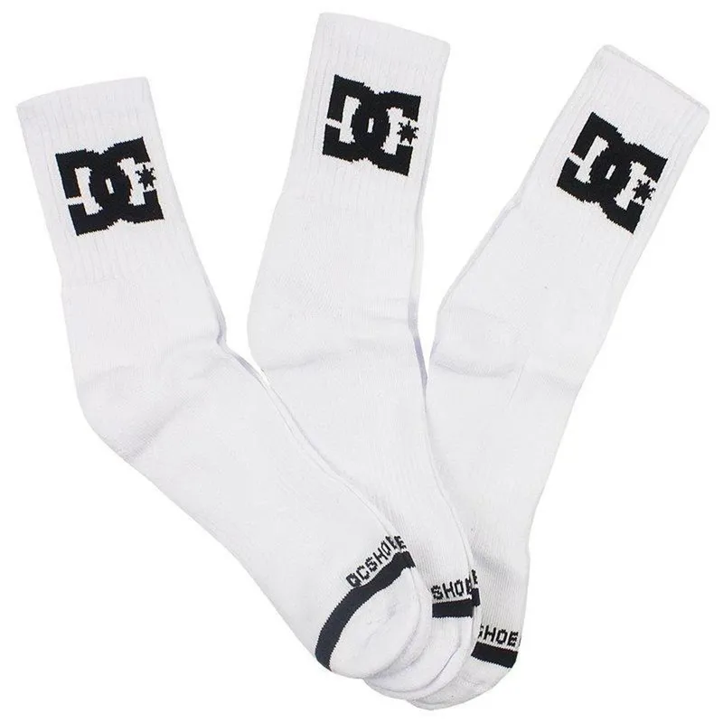 Meia DC Shoes Cano Médio Branca Kit com 3 Pares