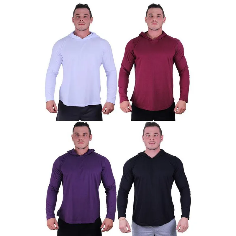 Kit 4 Camisetas Manga Longa com Touca Longline Cores Casuais Academia Treino Lazer