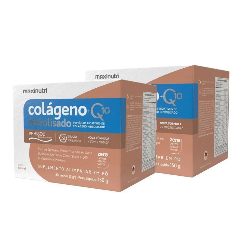 Kit 2 Colágeno Verisol Natural Sachês 30x5g + Q10 Maxinutri